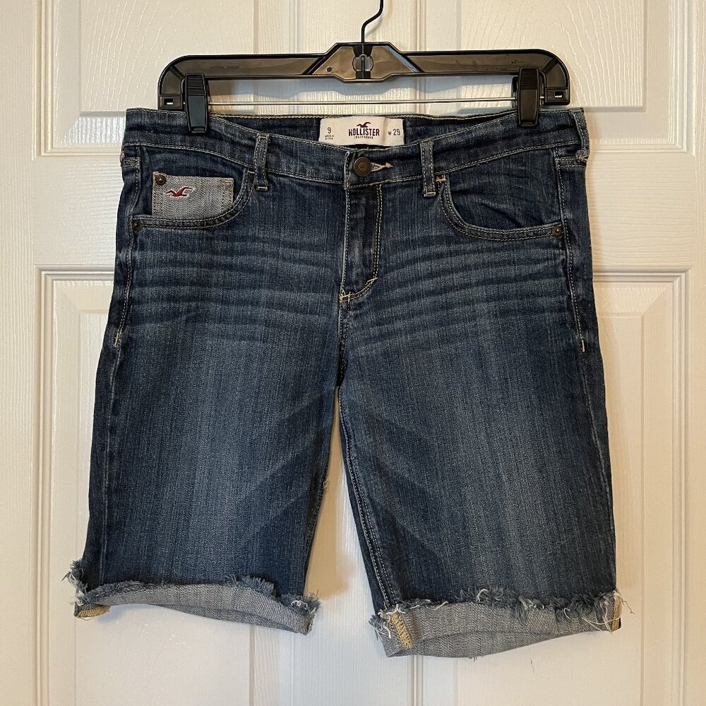 HOLLISTER Women's Y2K Low Rise Cuffed Cropped Shorts Denim Jeans Stretch Sz 9